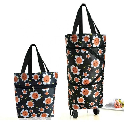 Reusable Folding Trolley Shopping Bag 2 in 1 Portable Multifunctional Shopping Cart Storage Bag with Wheels for Travel Vacation Camping